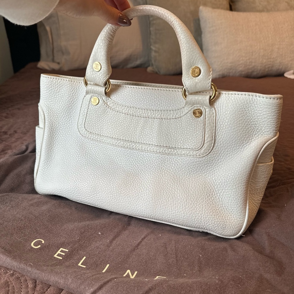 Celine Off-White Leather Shoulder Bag